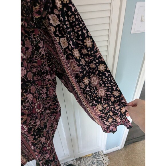Maurices Top Womens 2X Boho Chic Peasant Smocking Burgundy Floral Flowy Blouse - Picture 4 of 13